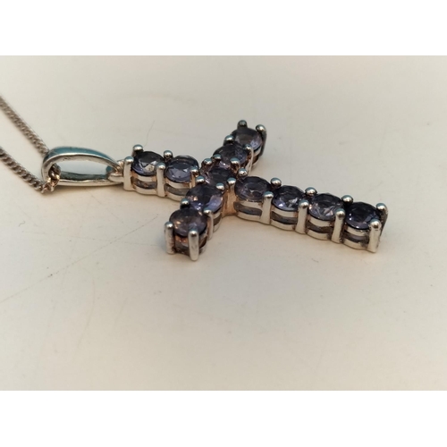 193 - 925 Silver Cross set with Purple Stones on 18