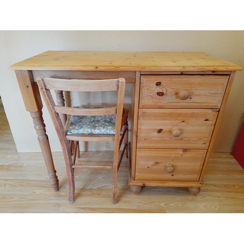 214 - Pine 3 Drawer Dressing Table/Desk plus Vintage Chair (Part Restored). 77cm High, 94cm x 43cm. Collec... 
