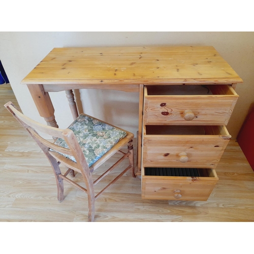 214 - Pine 3 Drawer Dressing Table/Desk plus Vintage Chair (Part Restored). 77cm High, 94cm x 43cm. Collec... 