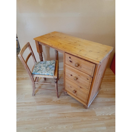214 - Pine 3 Drawer Dressing Table/Desk plus Vintage Chair (Part Restored). 77cm High, 94cm x 43cm. Collec... 
