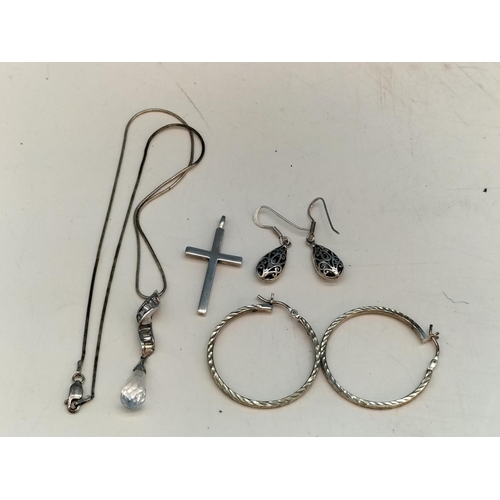 345 - Mixed Collection of 925 Silver Jewellery to include Earrings, Cross, Necklace and Pendant.