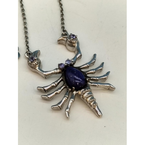 358 - 925 Silver Lobster Pendant set with Lapis on 16