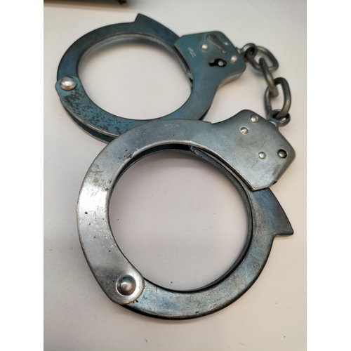 359 - Metal Hat Case, Coronation Pen Knife, Cut Throat Razor, Truncheon, Police Hats, Handcuffs, Leather C... 