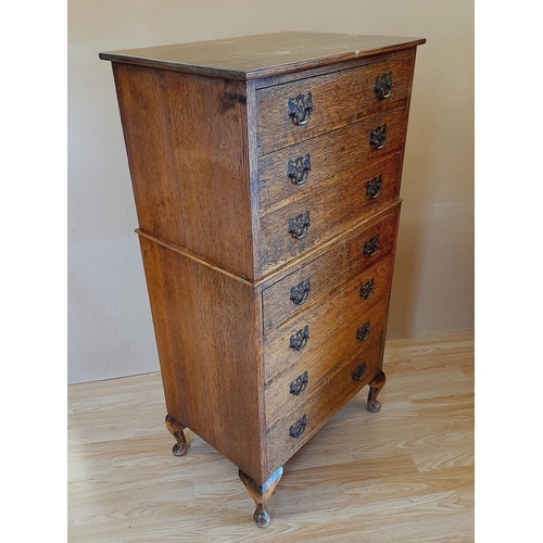 368 - Oak Chest on Chest, 3 Over 4 Drawer Tallboy. 104cm High, 54cm x 37cm. Collection Only.