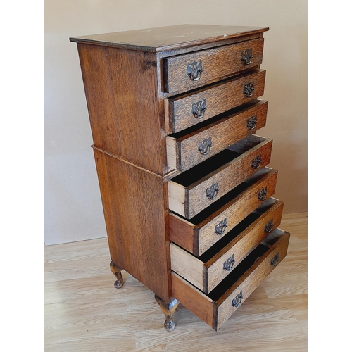 368 - Oak Chest on Chest, 3 Over 4 Drawer Tallboy. 104cm High, 54cm x 37cm. Collection Only.