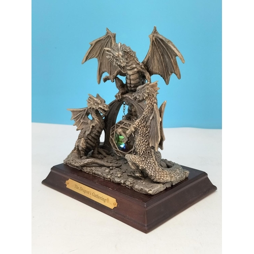 65 - Tudor Mint Myth and Magic 2003 'The Dragon's Gathering' Figure on Plinth. 18cm High, 16cm x 12cm.