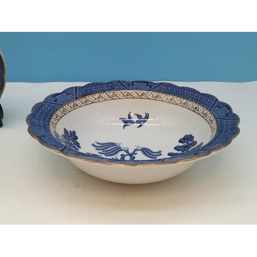 102 - Booths 'Real Old Willow' 7 Piece Dessert Set. Largest Bowl 23cm Diameter.