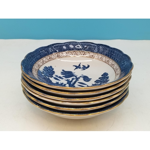 102 - Booths 'Real Old Willow' 7 Piece Dessert Set. Largest Bowl 23cm Diameter.