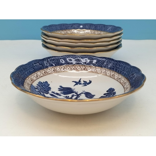 102 - Booths 'Real Old Willow' 7 Piece Dessert Set. Largest Bowl 23cm Diameter.