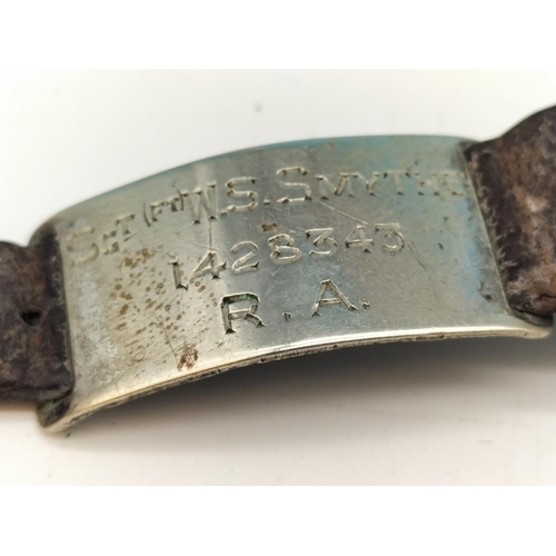 12 - Military Connection Silver Cased Watch with Mother of Pearl Dial. To SGT W.S. Smythe No 1428343 Roya... 