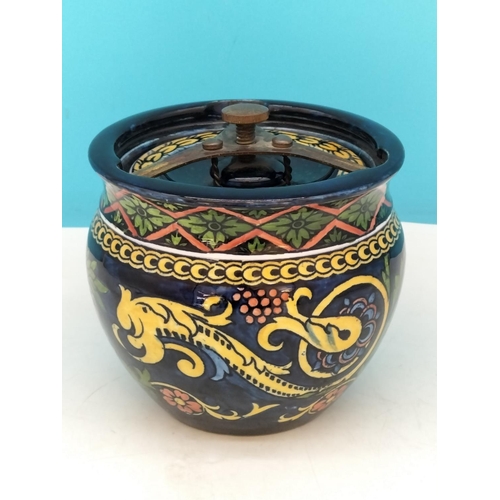 13 - Majolica Tobacco Jar with Locking Lid. Unmarked. 13cm High, 13.5cm Diameter.