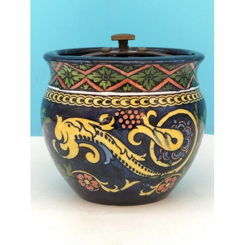 13 - Majolica Tobacco Jar with Locking Lid. Unmarked. 13cm High, 13.5cm Diameter.