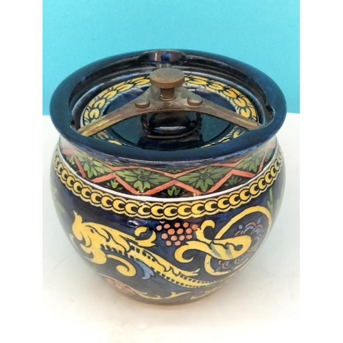 13 - Majolica Tobacco Jar with Locking Lid. Unmarked. 13cm High, 13.5cm Diameter.