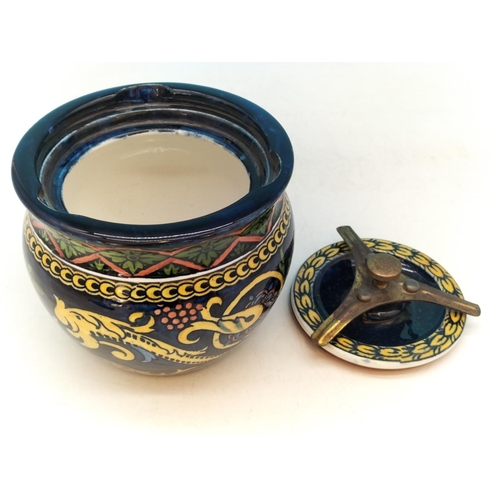 13 - Majolica Tobacco Jar with Locking Lid. Unmarked. 13cm High, 13.5cm Diameter.