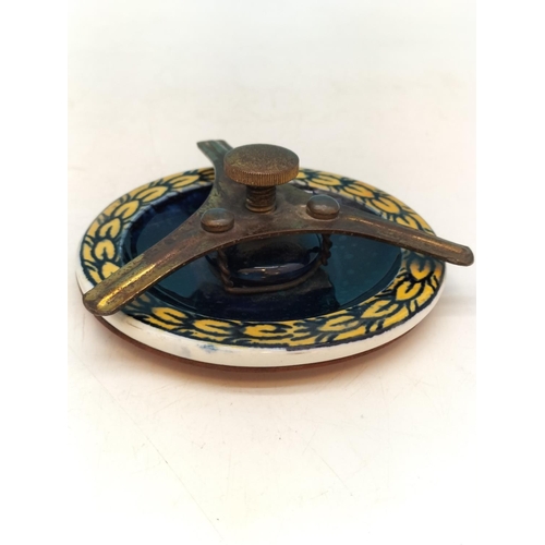 13 - Majolica Tobacco Jar with Locking Lid. Unmarked. 13cm High, 13.5cm Diameter.