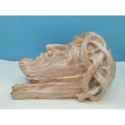 14 - Majolica Wall Mask of Jesus Marked Walter u Franzl to Back and Dated 1934. 33cm High, 22cm x 19cm.