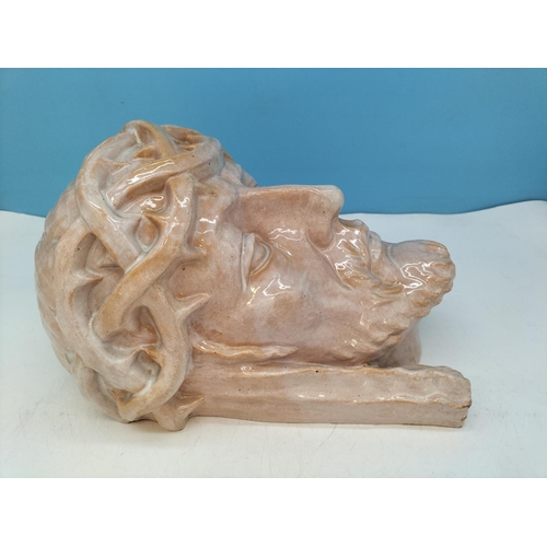 14 - Majolica Wall Mask of Jesus Marked Walter u Franzl to Back and Dated 1934. 33cm High, 22cm x 19cm.
