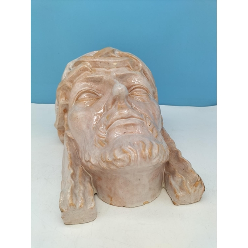 14 - Majolica Wall Mask of Jesus Marked Walter u Franzl to Back and Dated 1934. 33cm High, 22cm x 19cm.