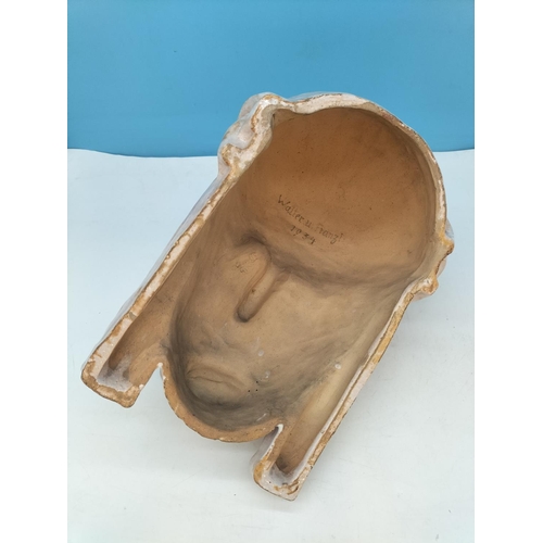 14 - Majolica Wall Mask of Jesus Marked Walter u Franzl to Back and Dated 1934. 33cm High, 22cm x 19cm.