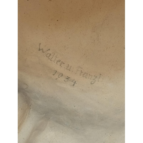 14 - Majolica Wall Mask of Jesus Marked Walter u Franzl to Back and Dated 1934. 33cm High, 22cm x 19cm.