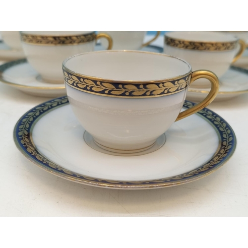 159 - Limoges Porcelain Espresso Coffee Cups and Saucers (6) with Cobalt Blue and Gold Gilt Patterned Rim.