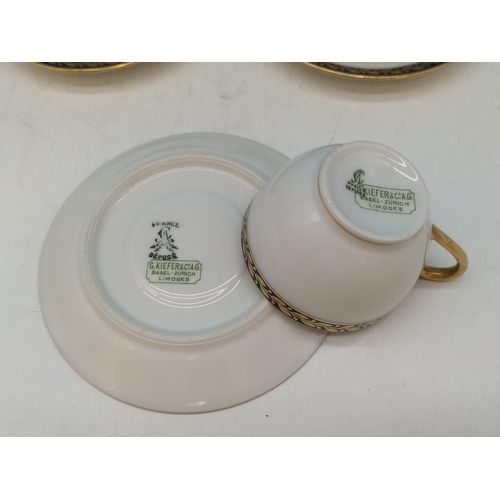 159 - Limoges Porcelain Espresso Coffee Cups and Saucers (6) with Cobalt Blue and Gold Gilt Patterned Rim.