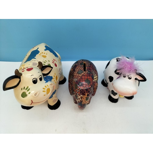 187 - Money Boxes with Stoppers (3) to include Cows (2) and Elephant. Largest