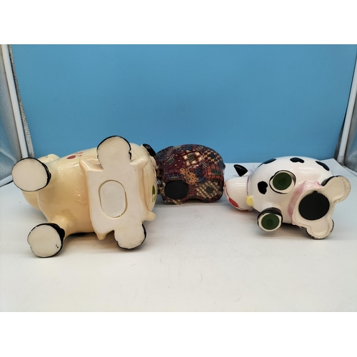 187 - Money Boxes with Stoppers (3) to include Cows (2) and Elephant. Largest