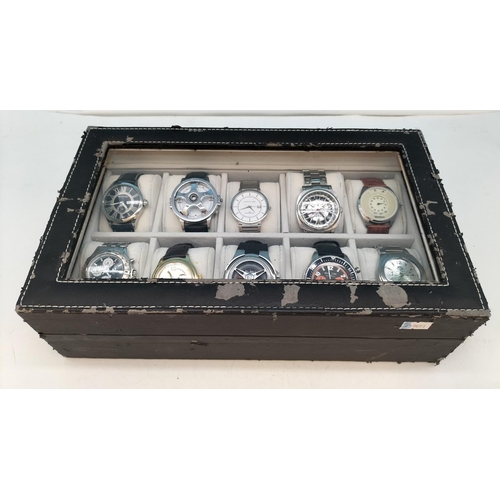 192 - Watch Box with 10 Watches W/O to include Motion, Fubu, Neon Time, etc. Some Wear to Box.