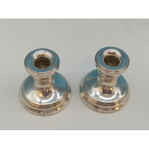25 - Pair of 925 Silver Squat Candlesticks. 4cm Tall.