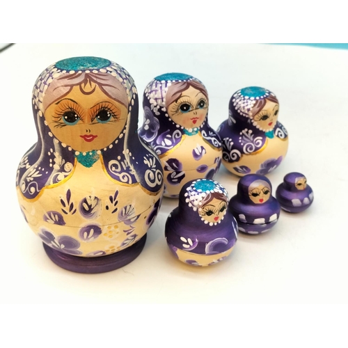 343 - 7 Piece Russian Nesting Dolls. Tallest 12cm.
