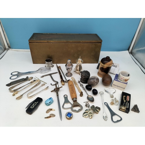 348 - Vintage Brass Covered Wooden Box containing a Selection of Collectables to include Polished Egg, Bot... 