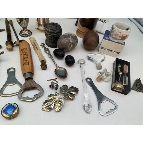 348 - Vintage Brass Covered Wooden Box containing a Selection of Collectables to include Polished Egg, Bot... 