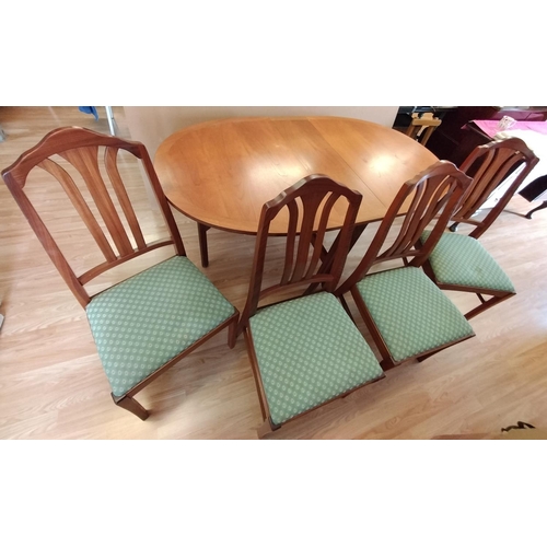 350 - Mid Century Parker Knoll Teak Drop Leaf Dining Table and 4 Fabric Seat Parker Knoll Chairs. Table Cl... 