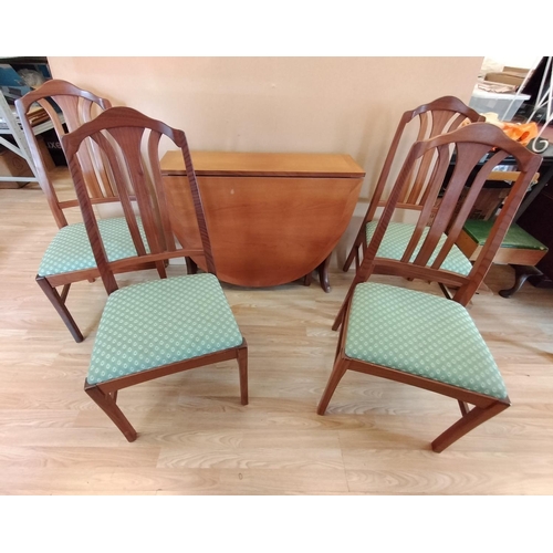 350 - Mid Century Parker Knoll Teak Drop Leaf Dining Table and 4 Fabric Seat Parker Knoll Chairs. Table Cl... 