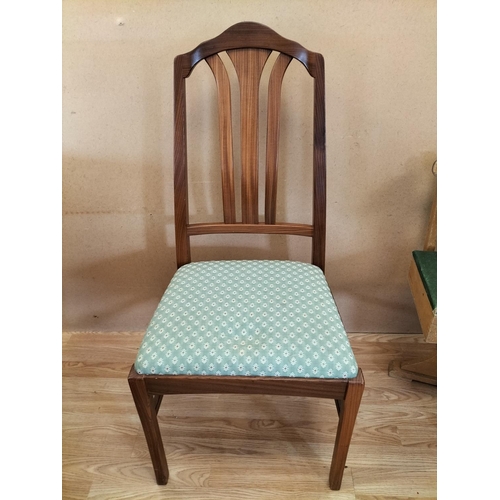 350 - Mid Century Parker Knoll Teak Drop Leaf Dining Table and 4 Fabric Seat Parker Knoll Chairs. Table Cl... 