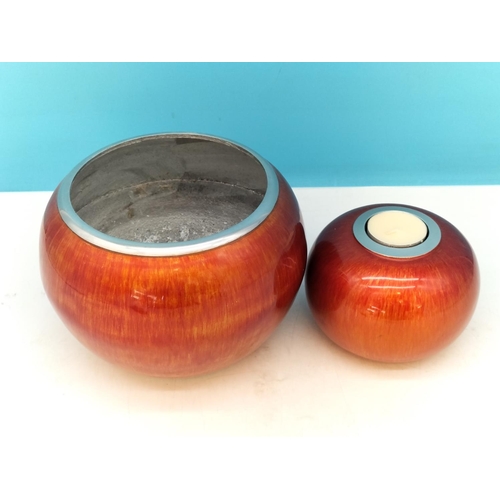 375 - Vibrant Enamelled Metal Bowl plus Matching Tealight Holder. Bowl 13cm High, 18cm Diameter.