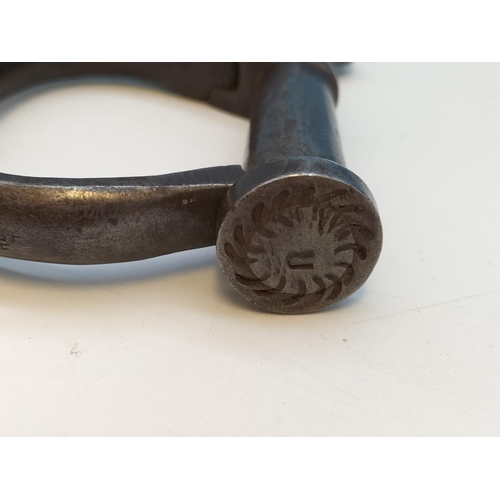 41 - Set of Genuine Late Victorian/Early Edwardian Hiatt No2 Wrought Iron Handcuffs with Key.