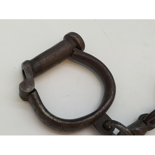 41 - Set of Genuine Late Victorian/Early Edwardian Hiatt No2 Wrought Iron Handcuffs with Key.
