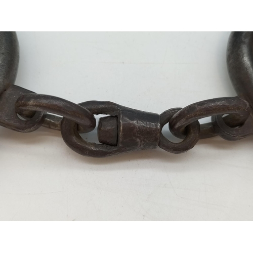 41 - Set of Genuine Late Victorian/Early Edwardian Hiatt No2 Wrought Iron Handcuffs with Key.