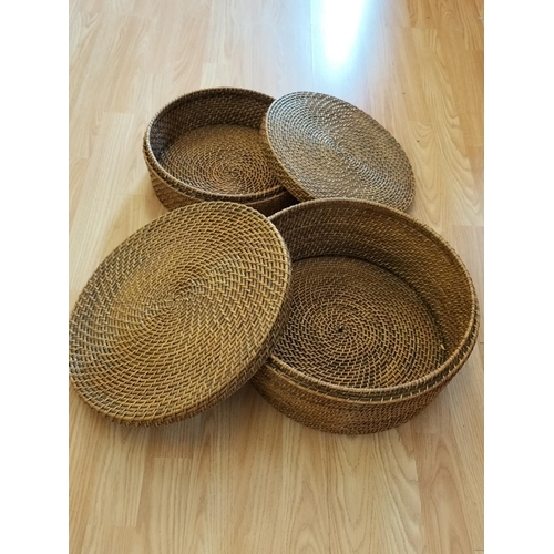 52 - Large Wicker/Rattan Stackable Round Boxes (2). Largest 17cm High, 38cm Diameter.