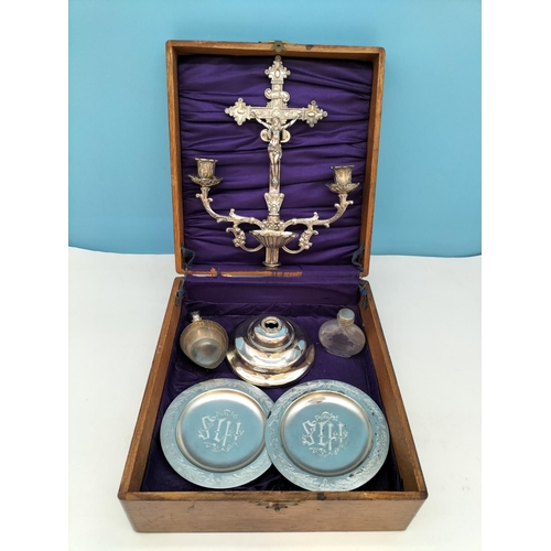 57 - Rare 19th Century Victorian Travelling Communion/Exorcism Set in Oak Box c1897. 11cm High, 27cm x 29... 