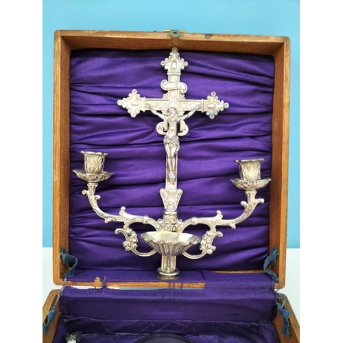 57 - Rare 19th Century Victorian Travelling Communion/Exorcism Set in Oak Box c1897. 11cm High, 27cm x 29... 