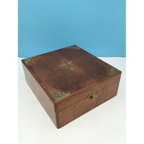 57 - Rare 19th Century Victorian Travelling Communion/Exorcism Set in Oak Box c1897. 11cm High, 27cm x 29... 