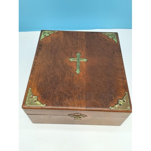 57 - Rare 19th Century Victorian Travelling Communion/Exorcism Set in Oak Box c1897. 11cm High, 27cm x 29... 