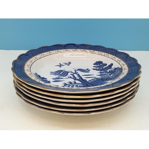 73 - Booths 'Real Old Willow' 24.5cm Large Rimmed Soup Bowls (6).