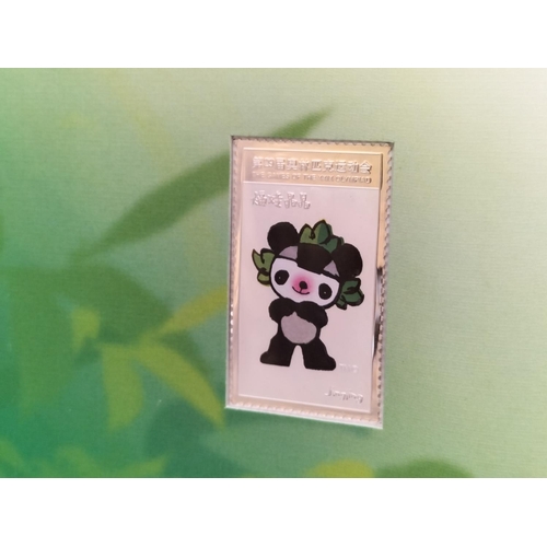 74 - 2008 Beijing Olympic Games 'Silver Badge' Album in Presentation Case. Contains 5 x .999 Silver Masco... 