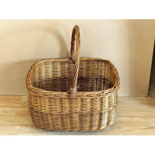 96 - Wicker Shopping Basket with Contents to include Whittard of Chelsea Teapot, Glass Triple Picture Fra... 