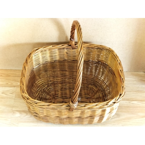 96 - Wicker Shopping Basket with Contents to include Whittard of Chelsea Teapot, Glass Triple Picture Fra... 