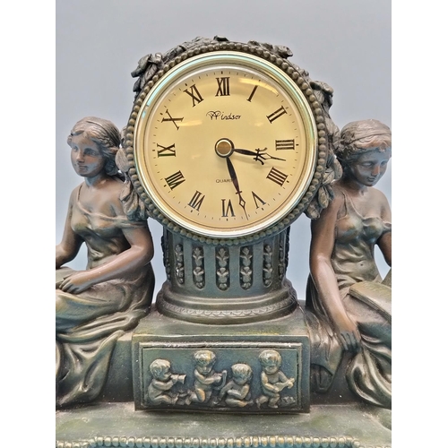 217 - Crosa Resin Windsor Mantel Clock 1998. 22cm High, 33cm x 9cm.